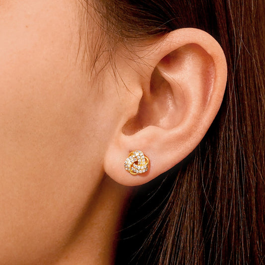 Gnoce Diamond Love Knot Stud Earrings Platinum-plated Silver Blend_7