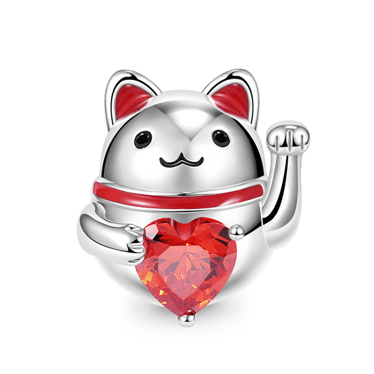 Lucky Cat Embraces Heart Gemstone Charm Bead 925 Sterling Silver_1