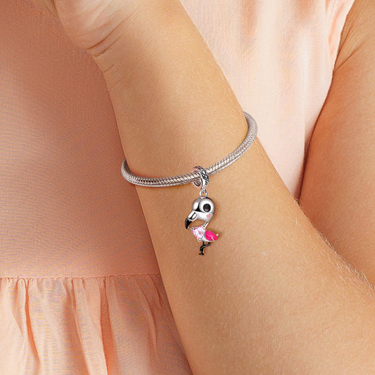 Flamingo Embraces Heart Gemstone Pendant Dangle Charm 925 Sterling Silver_4