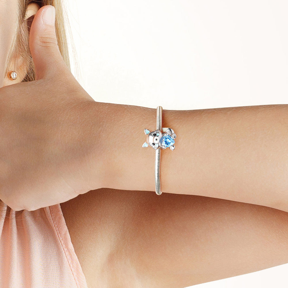 Arctic Fox Embraces Heart Gemstone Charm Bead 925 Sterling Silver_4