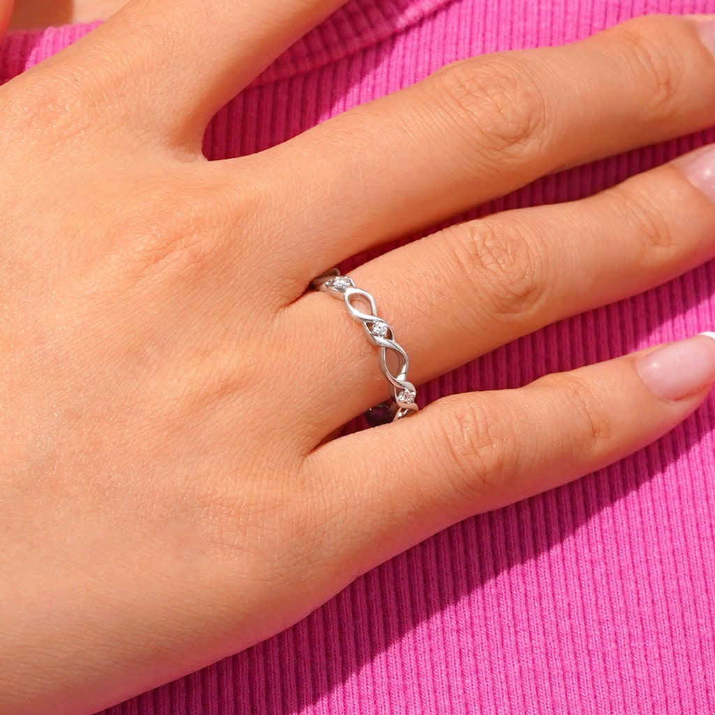 Gnoce Eternity Anniversary Twist Band Ring Platinum-plated Silver Blend_5