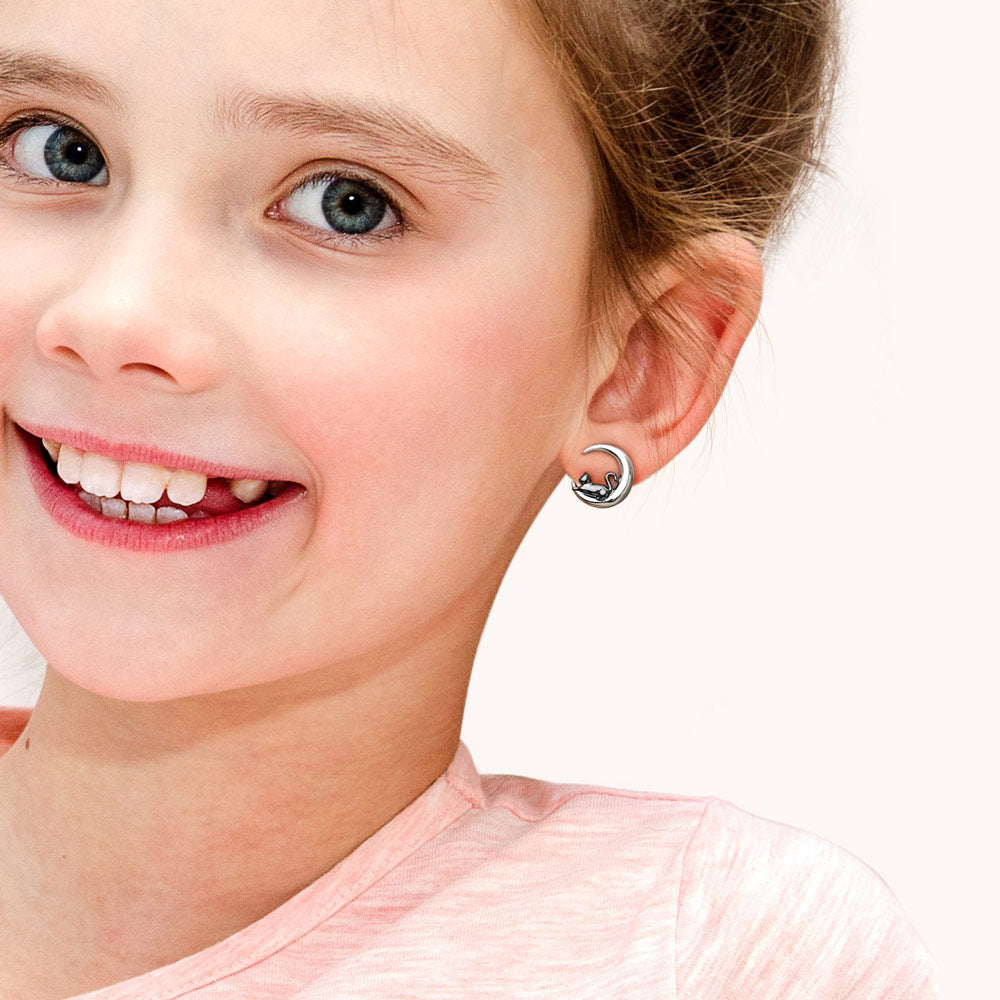 Gnoce Black Cat Moon Stud Earrings_4