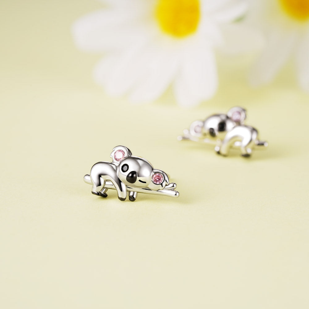 Gnoce Slothful Koala Bear Stud Earrings Platinum-plated Silver Blend_2