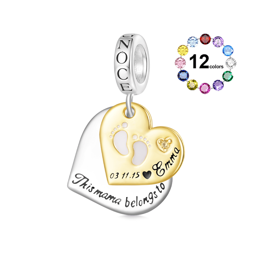 Gnoce Double Heart Engravable Birthstone Pendant Dangle Charm_1
