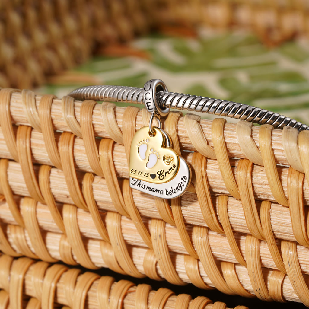 Gnoce Double Heart Engravable Birthstone Pendant Dangle Charm_3