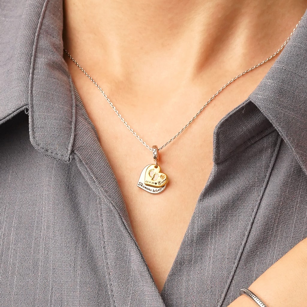 Gnoce Double Heart Engravable Birthstone Pendant Dangle Charm_5