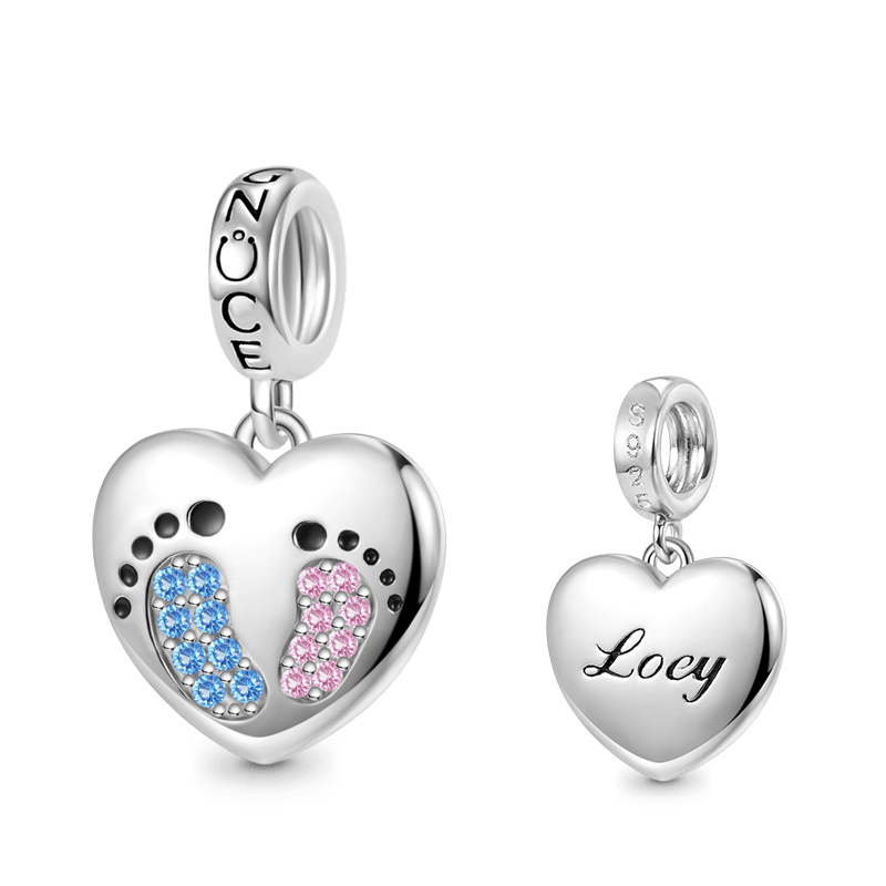 Gnoce Baby Footprints Heart Engravable Pendant Dangle Charm_1