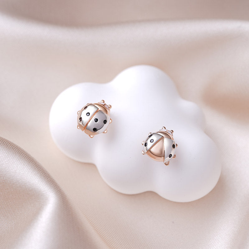 Gnoce Cute Ladybug Stud Earrings Platinum-plated Silver Blend_2
