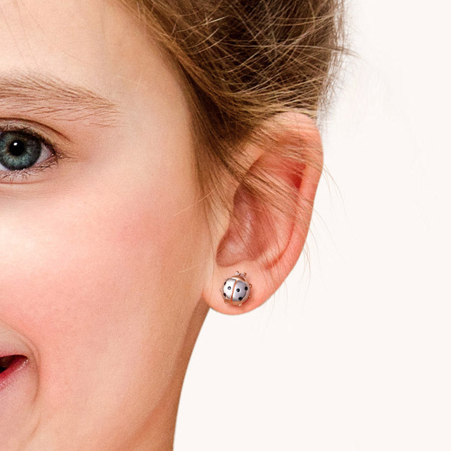 Gnoce Cute Ladybug Stud Earrings Platinum-plated Silver Blend_4