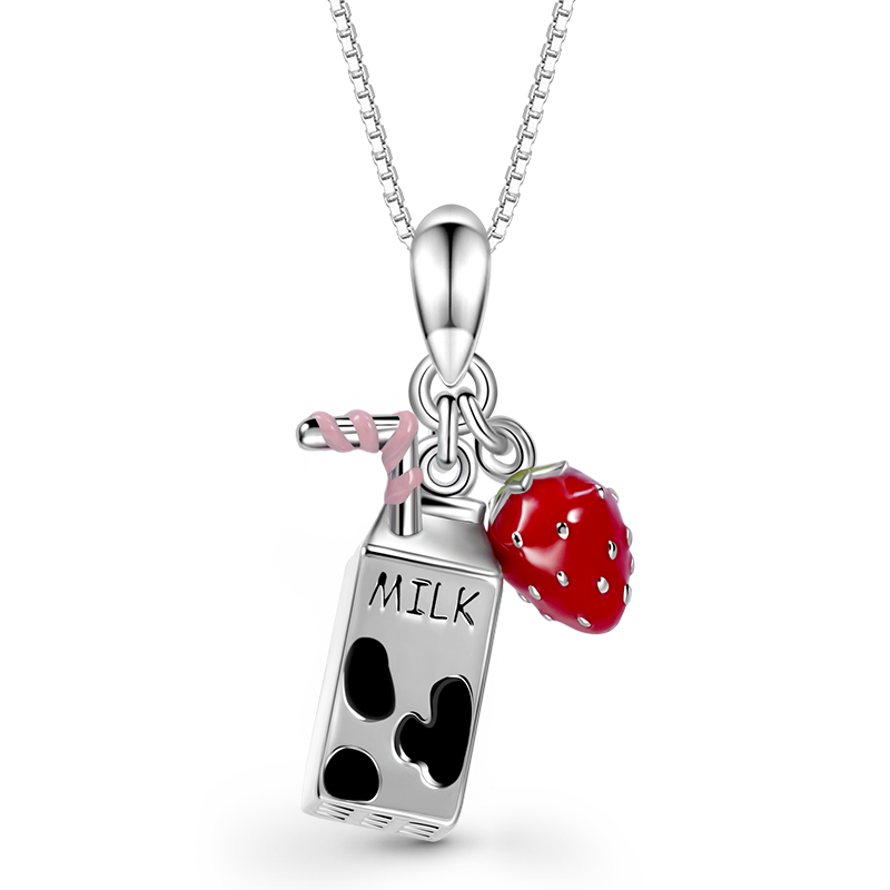 Gnoce Milk & Strawberry Fruit Necklace Platinum-plated Silver Blend_1