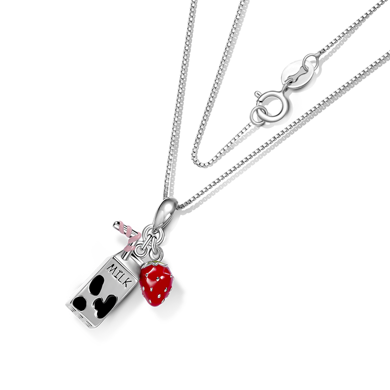 Gnoce Milk & Strawberry Fruit Necklace Platinum-plated Silver Blend_2