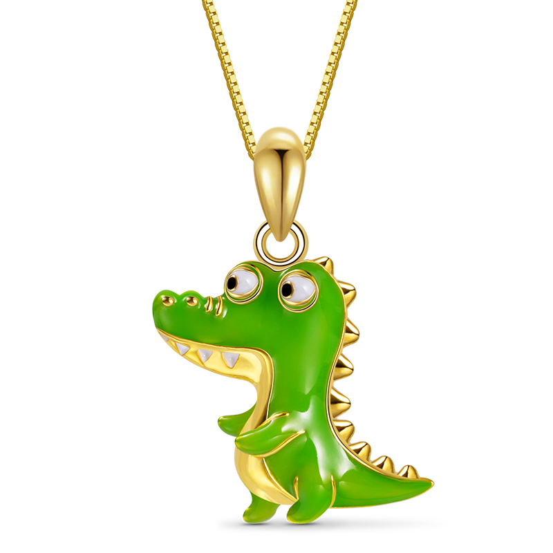 Gnoce Green Crocodile Necklace Platinum-plated Silver Blend_1