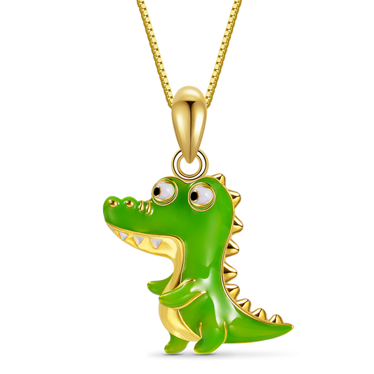 Gnoce Green Crocodile Necklace Platinum-plated Silver Blend_1
