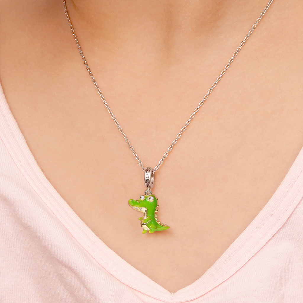 Gnoce Green Crocodile Necklace Platinum-plated Silver Blend_4