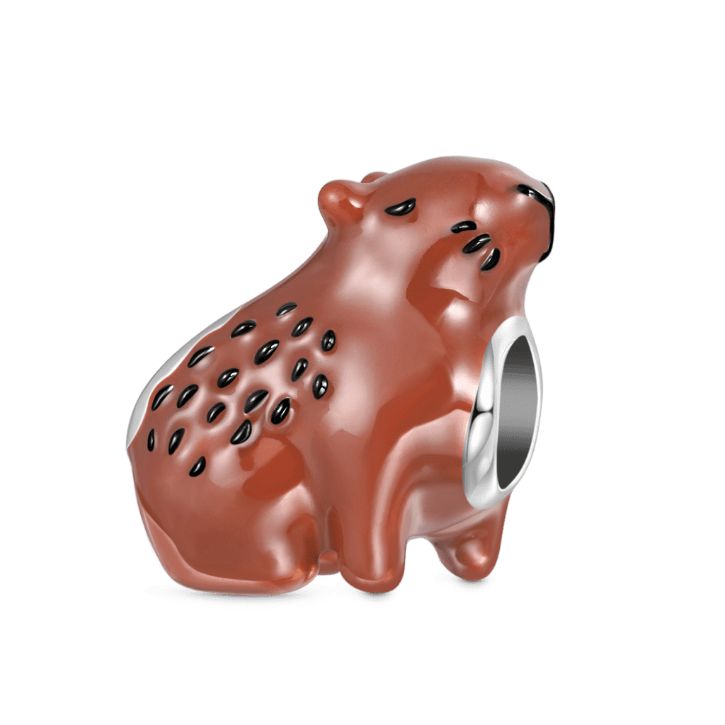 Gnoce Kawaii Brown Capybara Charm Platinum-plated Silver Blend_2