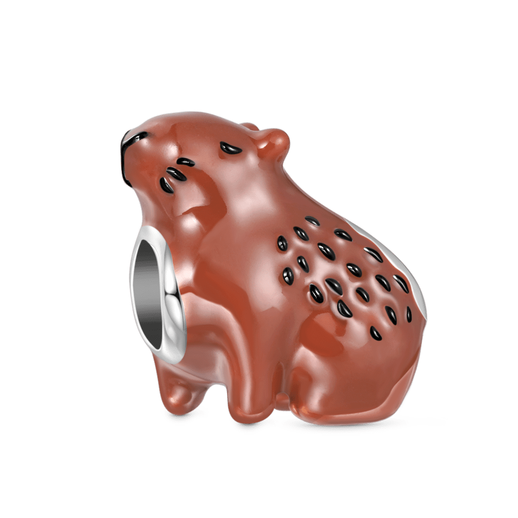 Gnoce Kawaii Brown Capybara Charm Platinum-plated Silver Blend_1
