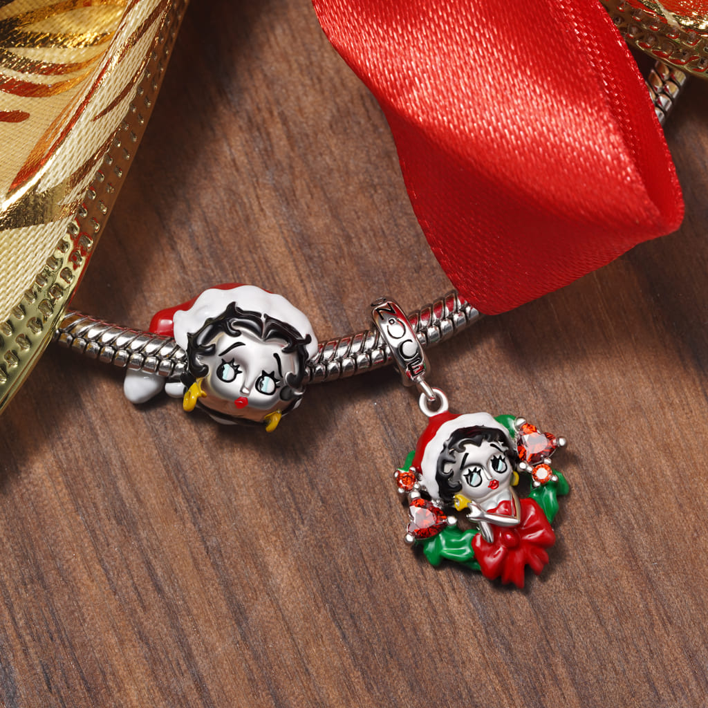 Gnoce Betty Boop Christmas Wreath Pendant Dangle Charm_3