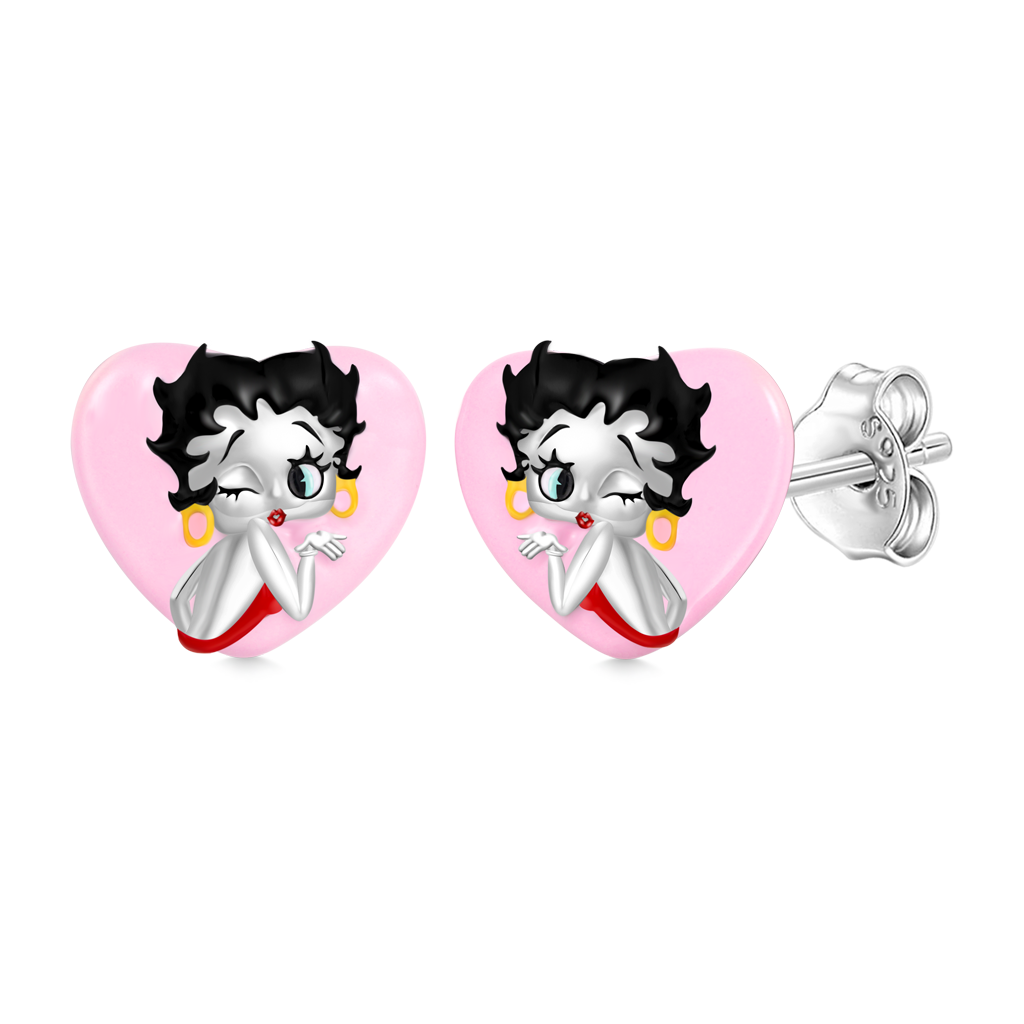 Gnoce Pink Heart Classy Betty Boop Stud Earrings_2