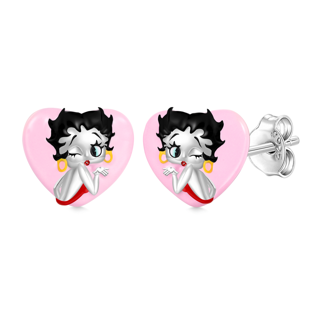 Gnoce Pink Heart Classy Betty Boop Stud Earrings_2