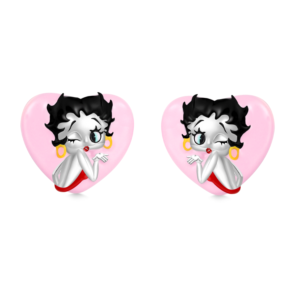 Gnoce Pink Heart Classy Betty Boop Stud Earrings_1