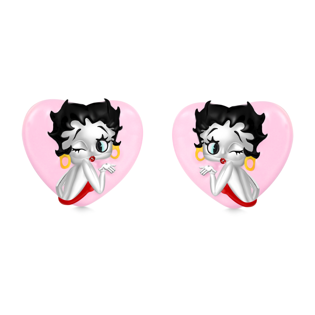 Gnoce Pink Heart Classy Betty Boop Stud Earrings_1