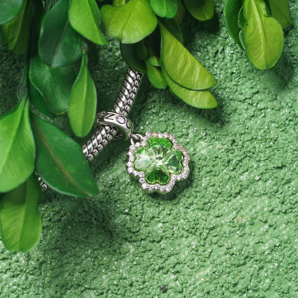 Gnoce Lucky Green Four-leaf Clover Charm Platinum-plated Silver Blend_3