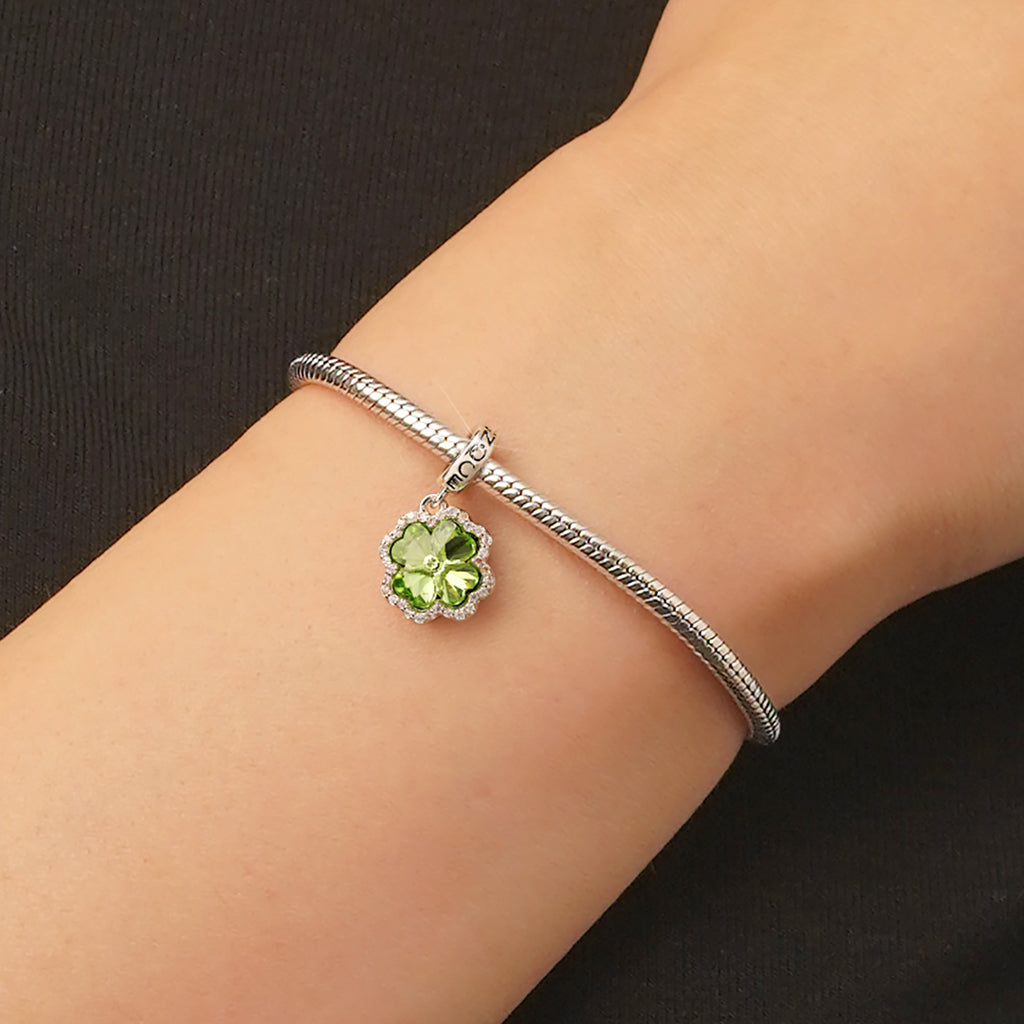 Gnoce Lucky Green Four-leaf Clover Charm Platinum-plated Silver Blend_6