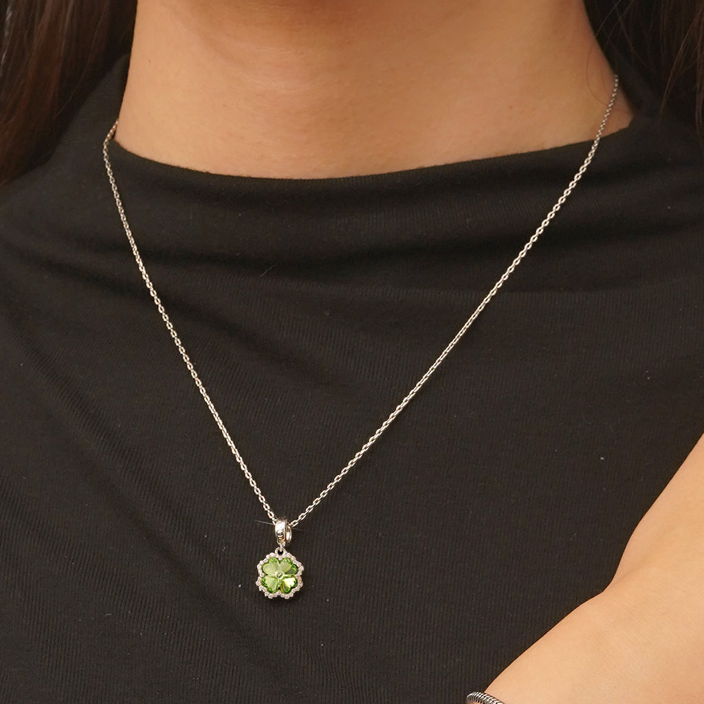 Gnoce Lucky Green Four-leaf Clover Charm Platinum-plated Silver Blend_5