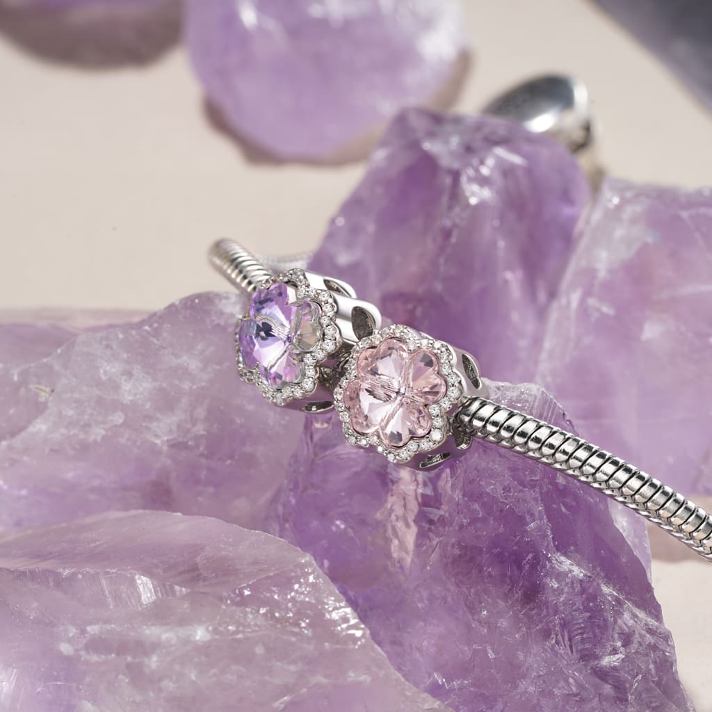 Gnoce Lucky Purple Four-leaf Clover Charm Platinum-plated Silver Blend_3