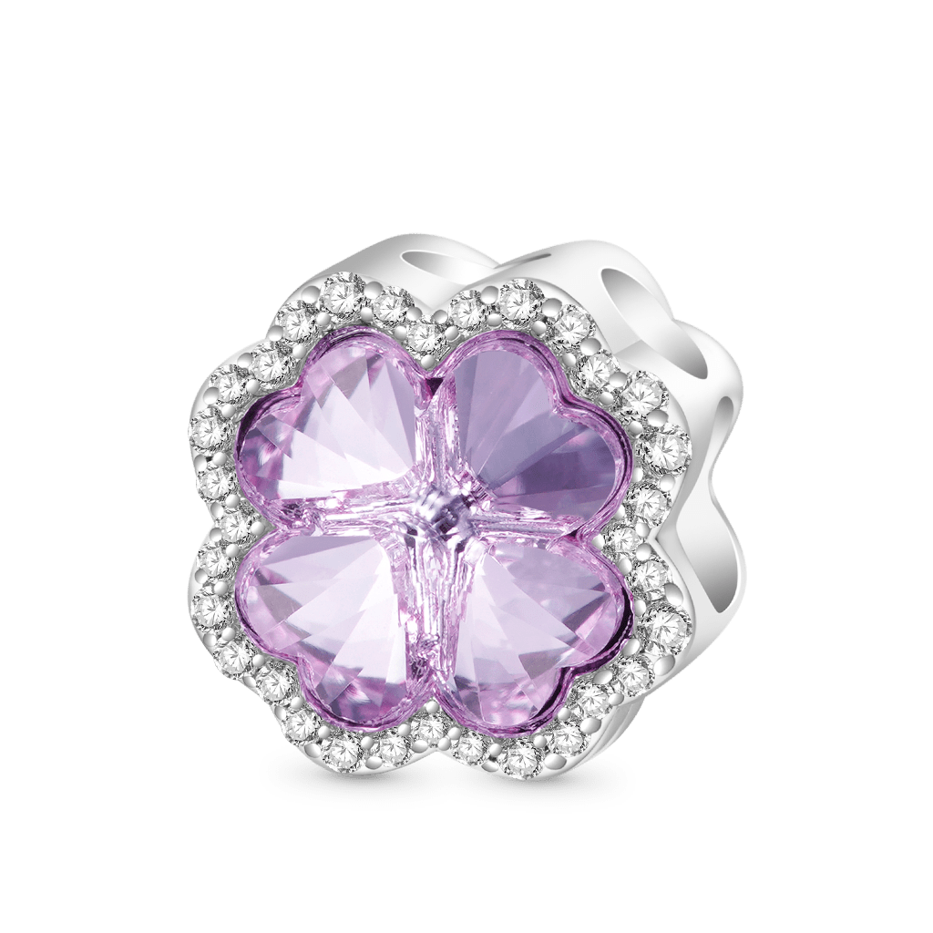 Gnoce Lucky Purple Four-leaf Clover Charm Platinum-plated Silver Blend_1