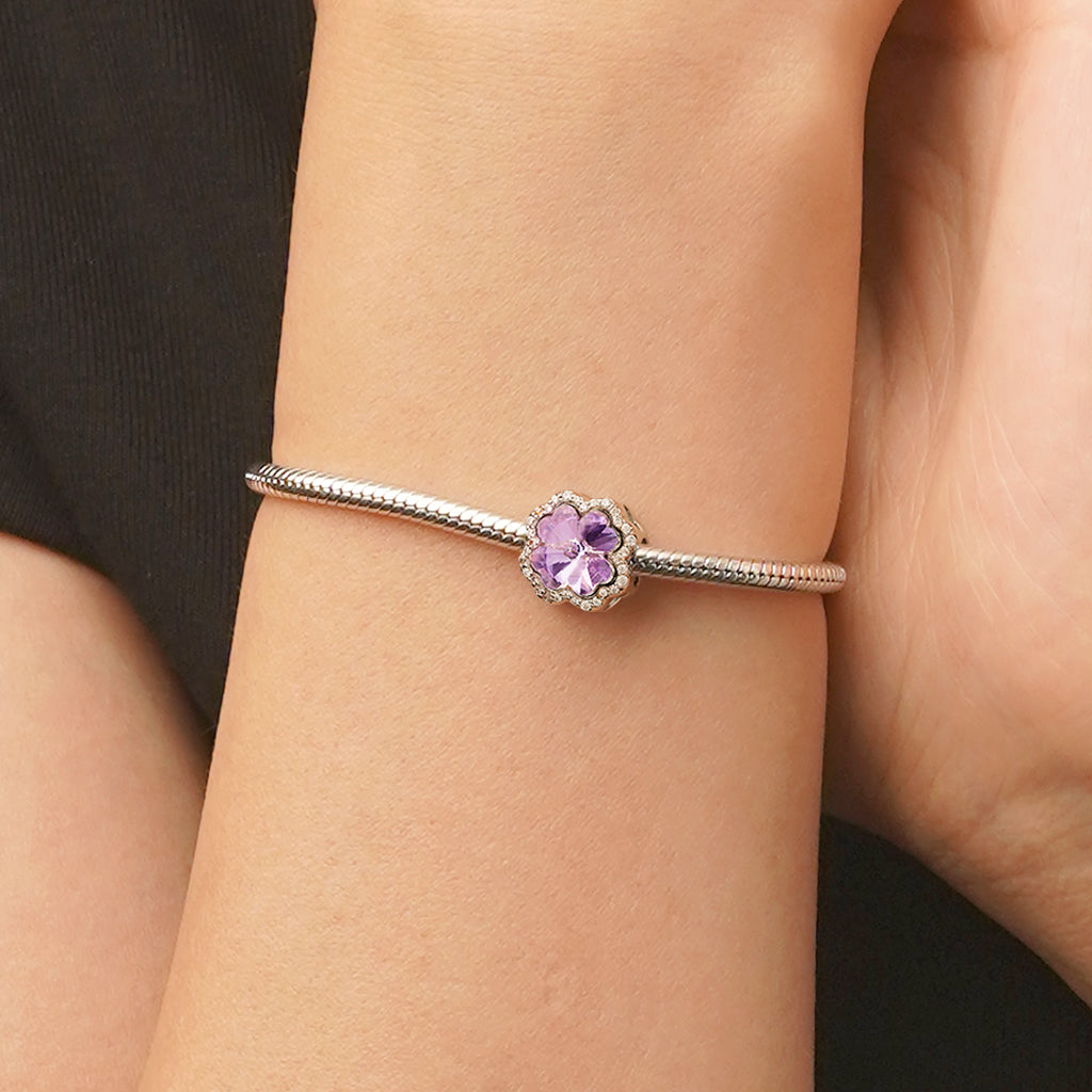 Gnoce Lucky Purple Four-leaf Clover Charm Platinum-plated Silver Blend_5