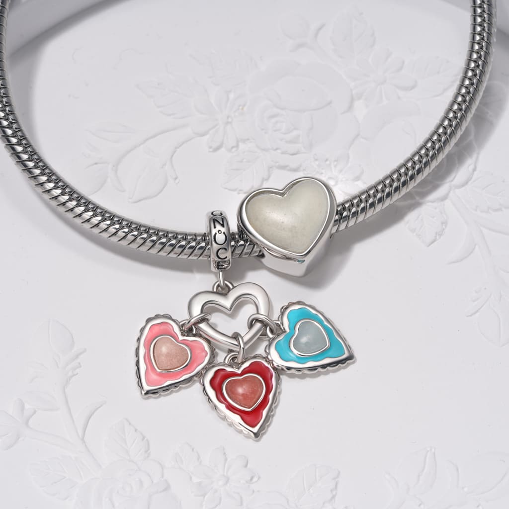 Gnoce Engravable Letter Glow-in-the-dark Heart Charm Platinum-plated Silver Blend_4