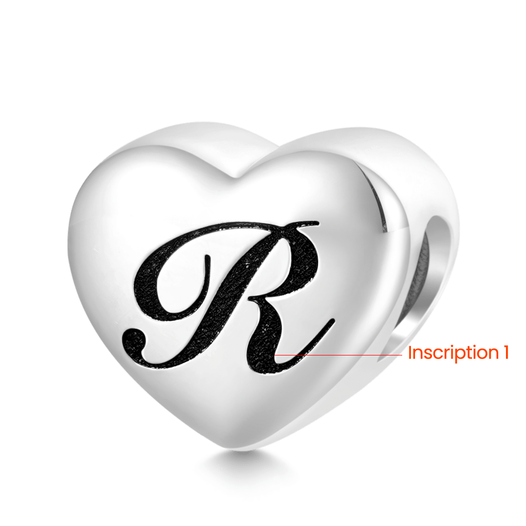 Gnoce Engravable Letter Glow-in-the-dark Heart Charm Platinum-plated Silver Blend_3