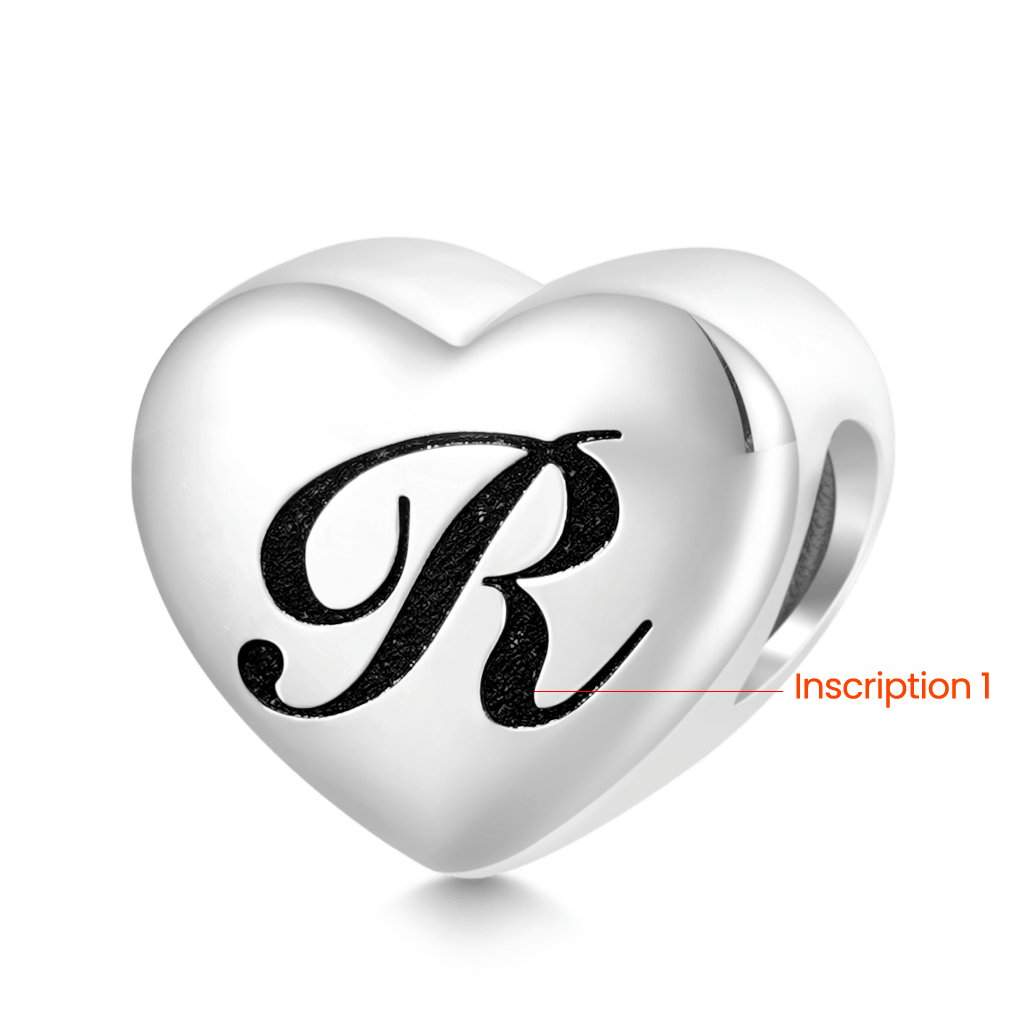 Gnoce Engravable Letter Glow-in-the-dark Heart Charm Platinum-plated Silver Blend_3