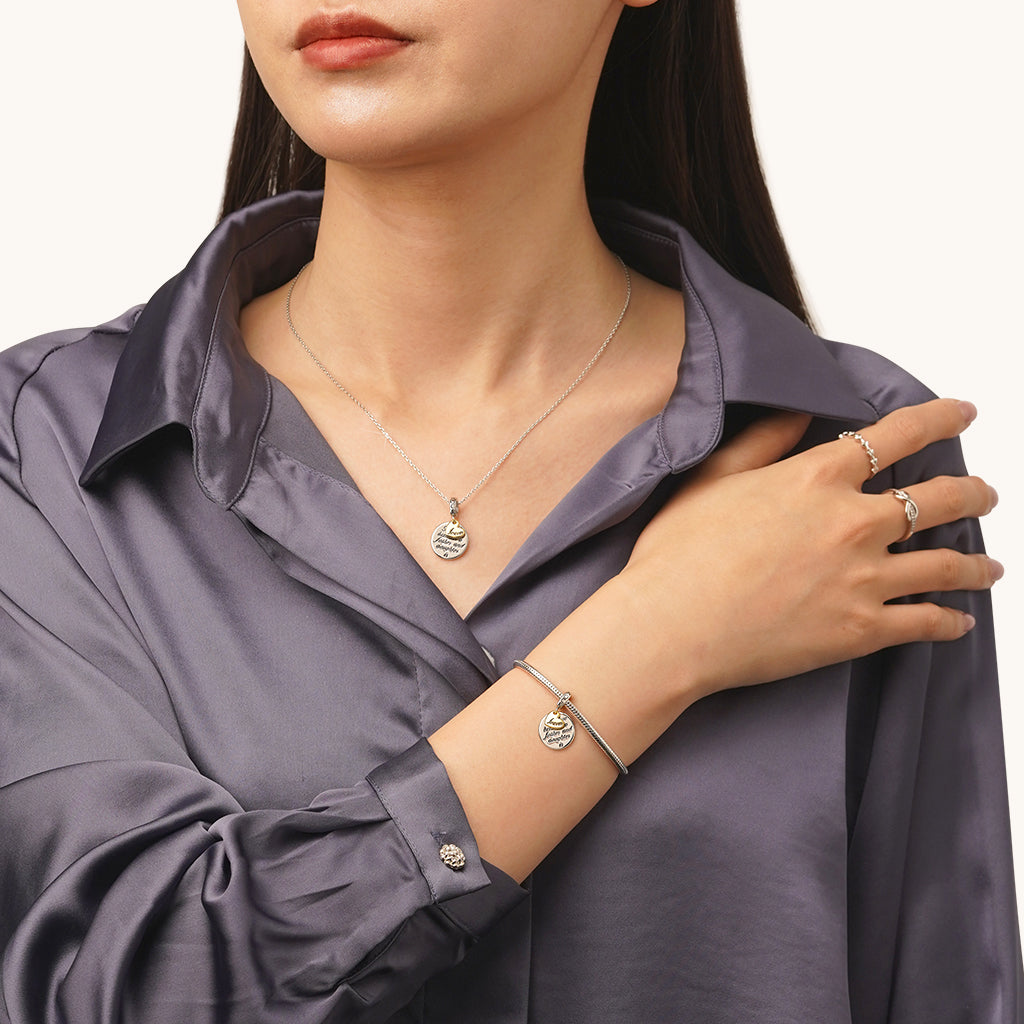 Gnoce Father Daughter Emotional Heart Charm Platinum-plated Silver Blend_4