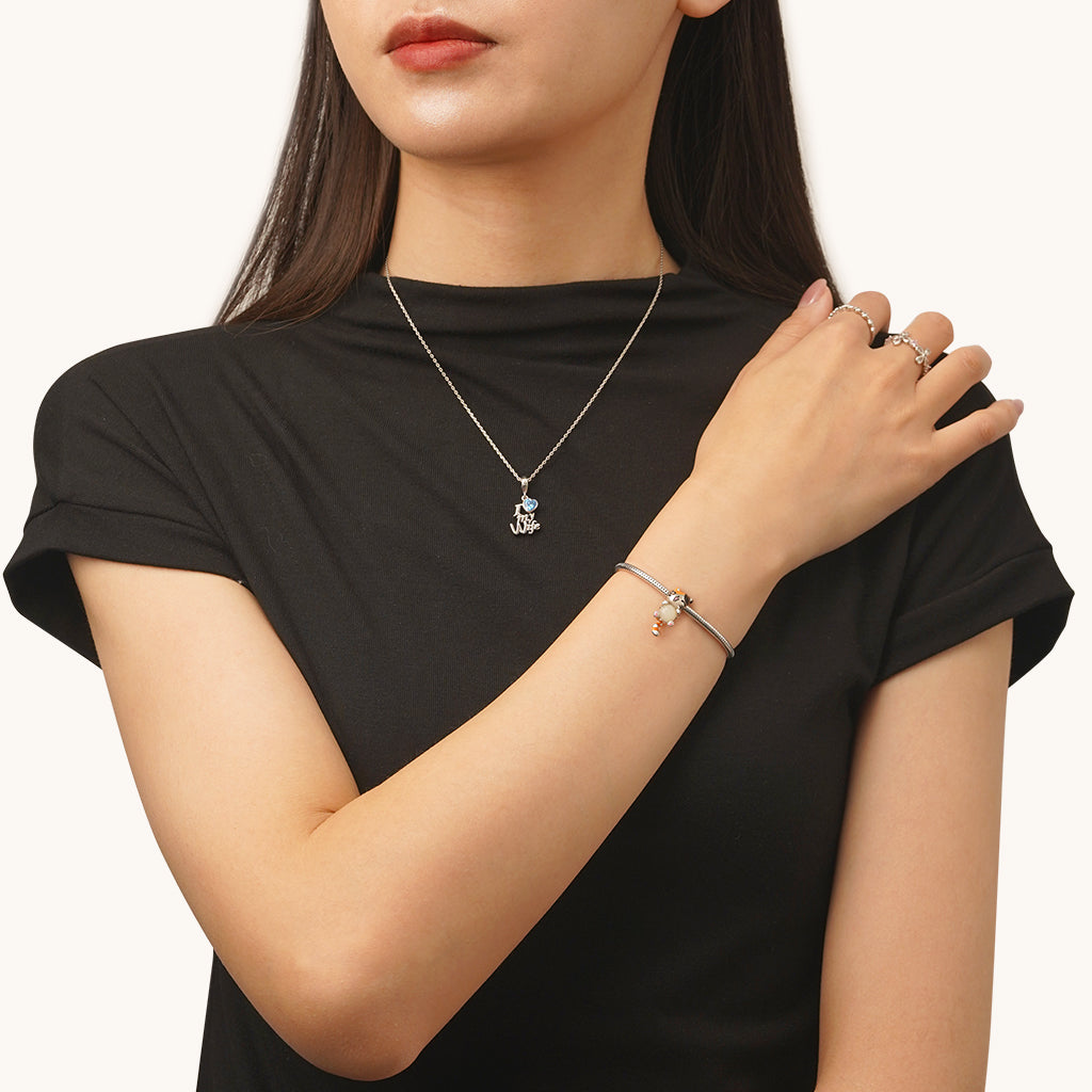 Gnoce Cat Embrace Luminous Stone Charm Platinum-plated Silver Blend_5