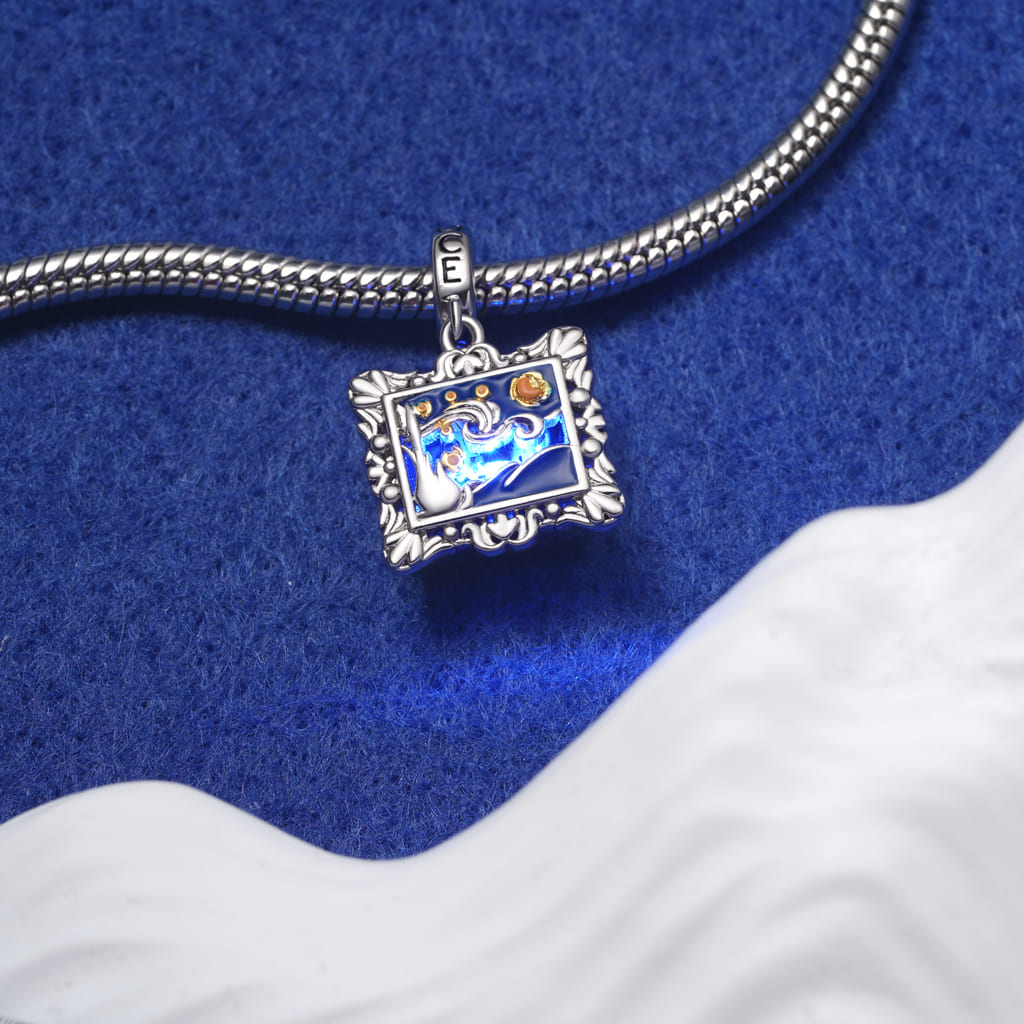 Gnoce Van Gogh's Starry Night Charm Platinum-plated Silver Blend_5