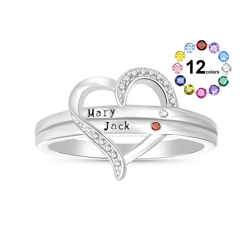 Gnoce Personalized Engravable Heart Birthstone Ring_1