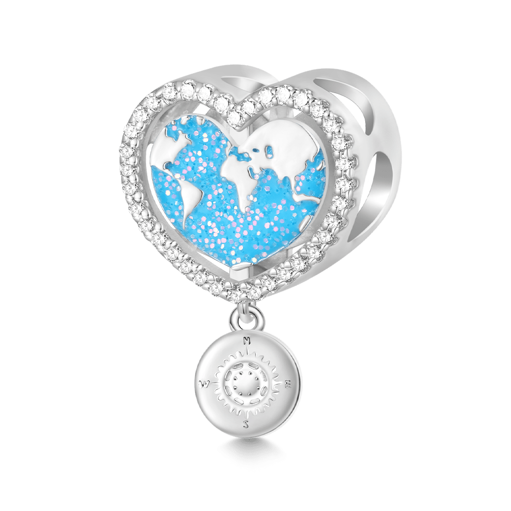 Gnoce World Map Heart Charm Platinum-plated Silver Blend_1