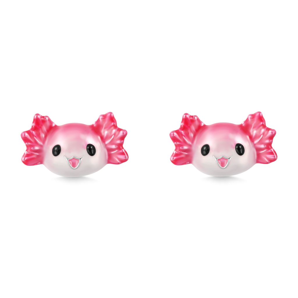 Gnoce Pink Mexican Axolotl Stud Earrings Platinum-plated Silver Blend_1
