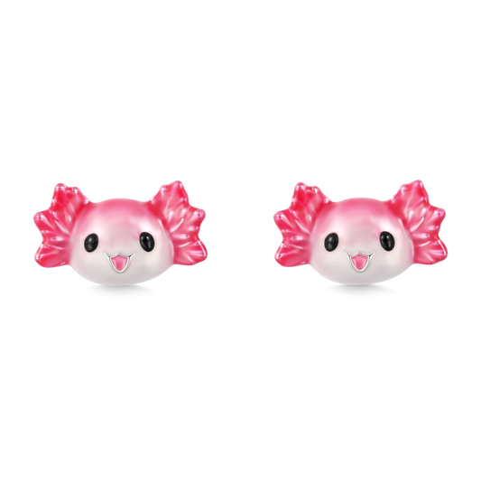 Gnoce Pink Mexican Axolotl Stud Earrings Platinum-plated Silver Blend_1