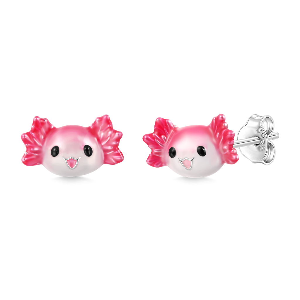 Gnoce Pink Mexican Axolotl Stud Earrings Platinum-plated Silver Blend_2