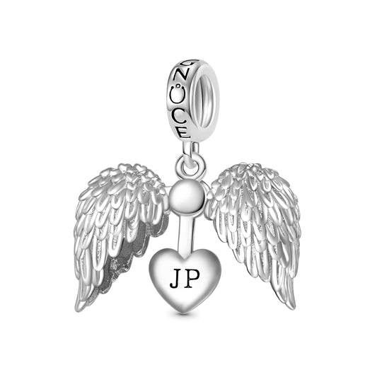 Gnoce Angel Wings Heart Engravable Pendant Dangle Charm_1