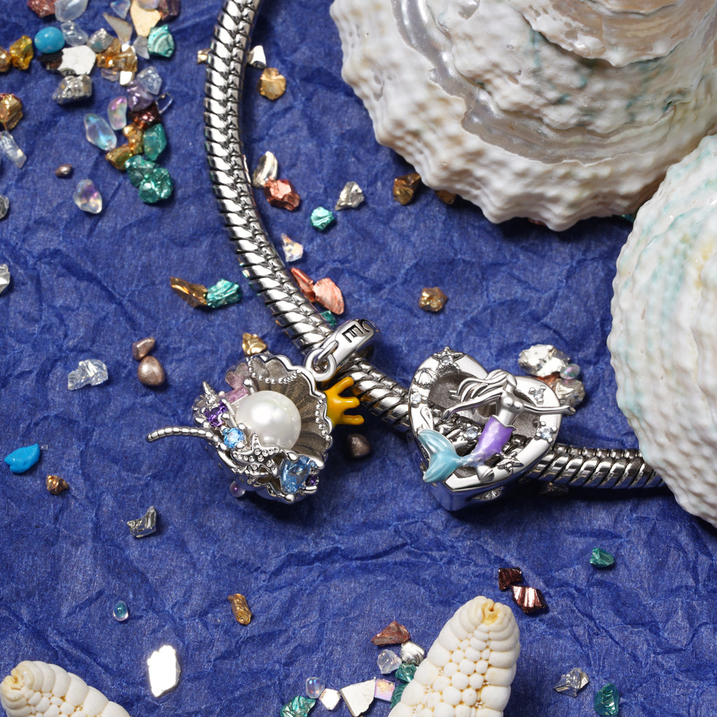 Gnoce Undersea Treasure Pearl Shell Charm Platinum-plated Silver Blend_3