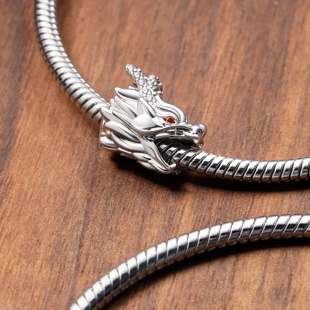 Gnoce Silver Chinese Dragon Head Beard Charm_3