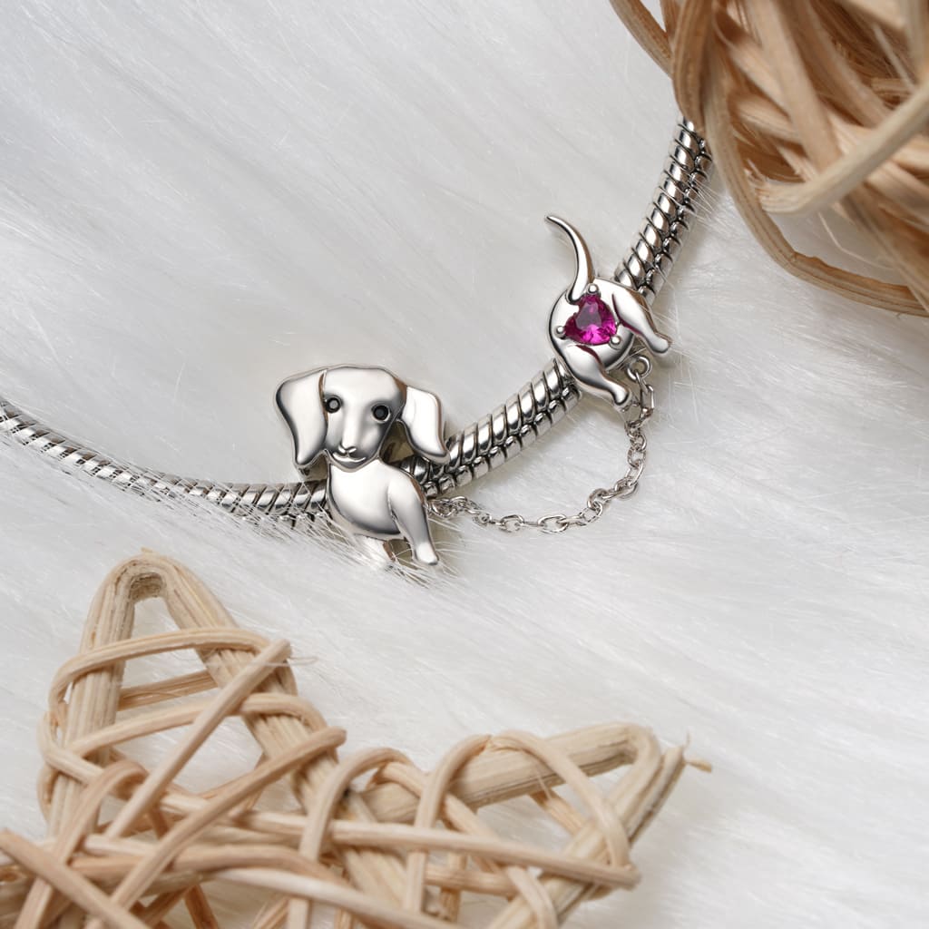Gnoce Lively Dachshund Combination Charm Platinum-plated Silver Blend_3