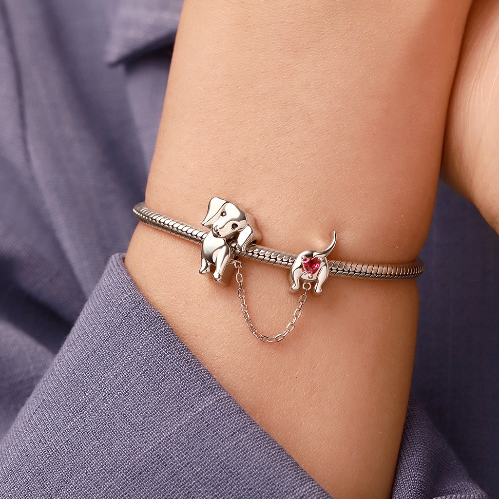 Gnoce Lively Dachshund Combination Charm Platinum-plated Silver Blend_5