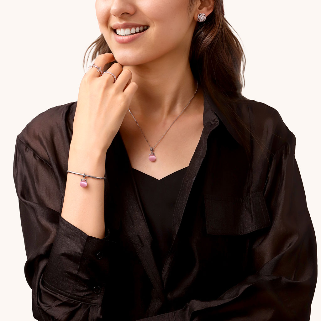 Gnoce Vintage Pink Glass Cat's Eye Round Pendant Dangle Charm_4