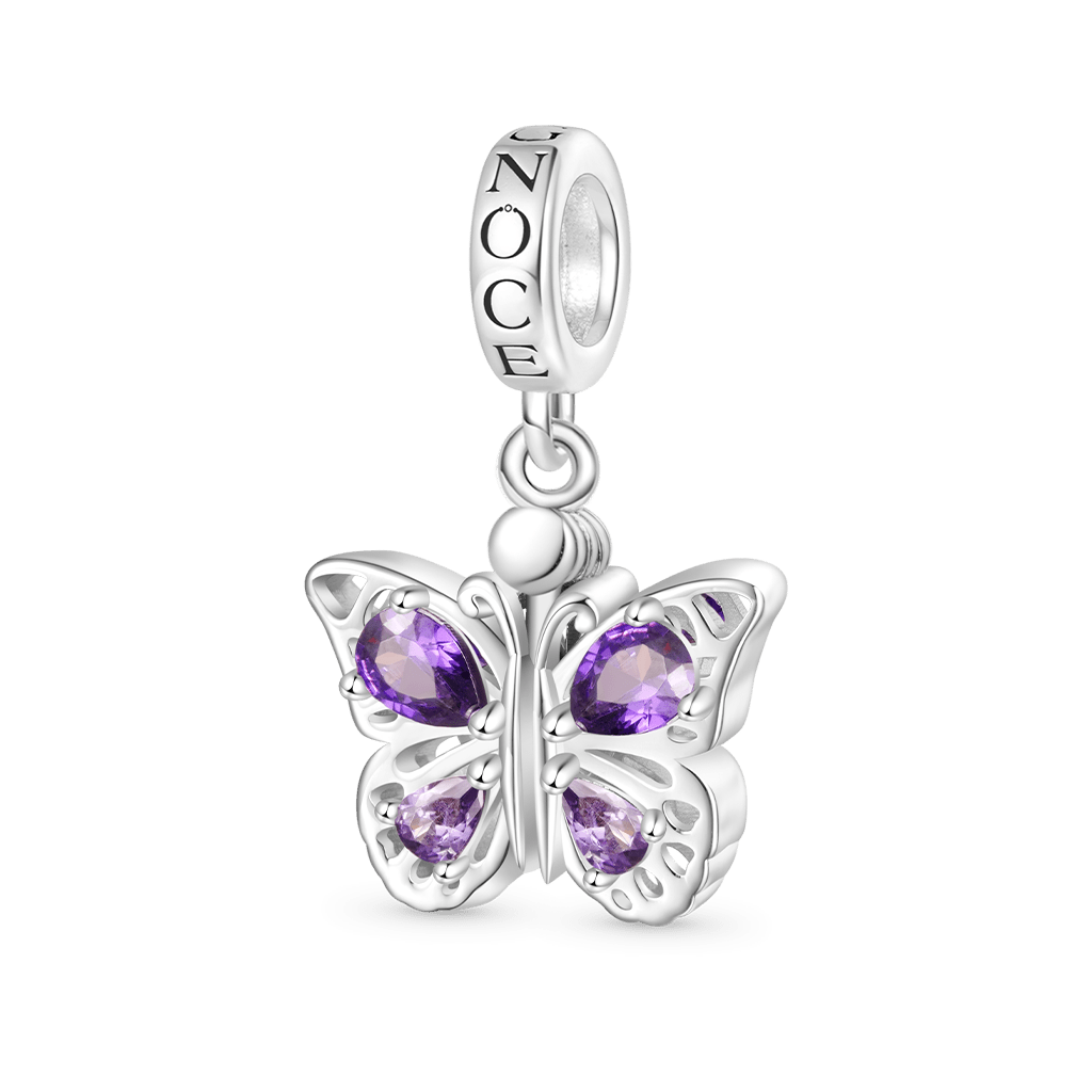 Gnoce Openable Purple Butterfly Engravable Charm Platinum-plated Silver Blend_3