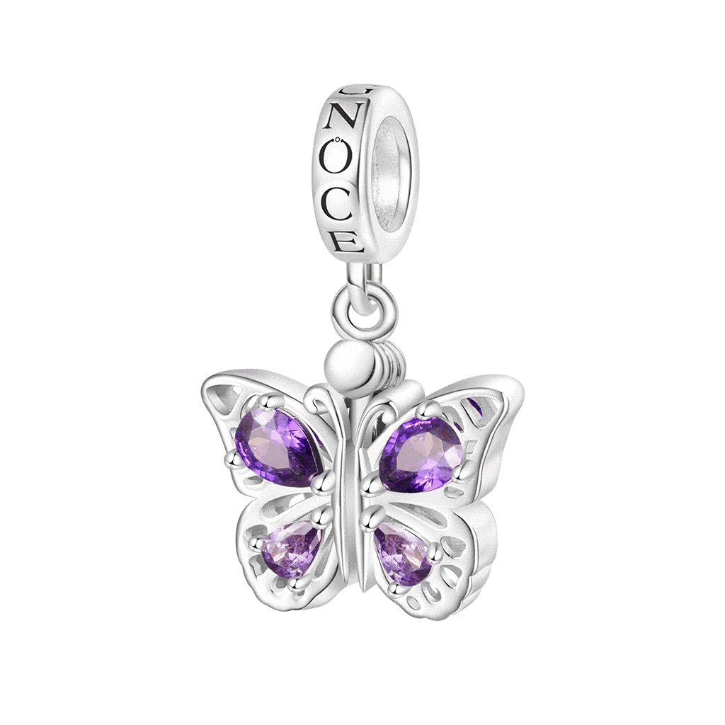 Gnoce Openable Purple Butterfly Engravable Charm Platinum-plated Silver Blend_1